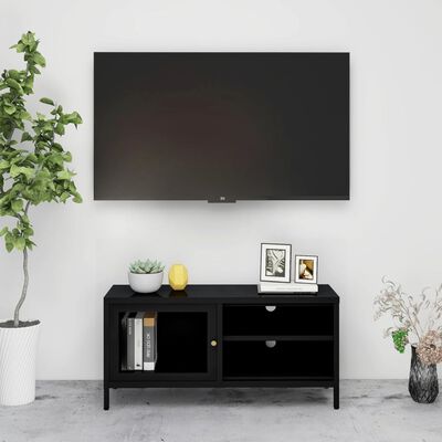 vidaXL Mueble para el televisor acero y vidrio negro 90x30x44 cm
