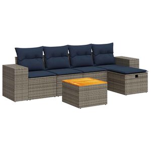 vidaXL Set de muebles de jard&iacute;n 6 pzas y cojines rat&aacute;n sint&eacute;tico gris