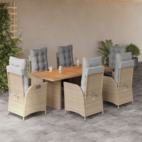 vidaXL Set comedor de jard&iacute;n 7 pzas con cojines rat&aacute;n sint&eacute;tico beige