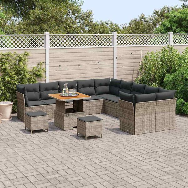 vidaXL Conjunto de sof&aacute; de jard&iacute;n 13 pcs Gris rat&aacute;n sint&eacute;tico