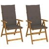 vidaXL Sillas plegables reclinables (2 unidades) con cojines, de madera maciza de acacia.