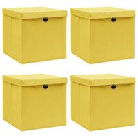 vidaXL Cajas de almacenaje con tapas 4 uds tela amarillo 32x32x32 cm