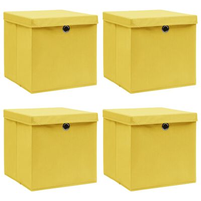 vidaXL Cajas de almacenaje con tapas 4 uds tela amarillo 32x32x32 cm