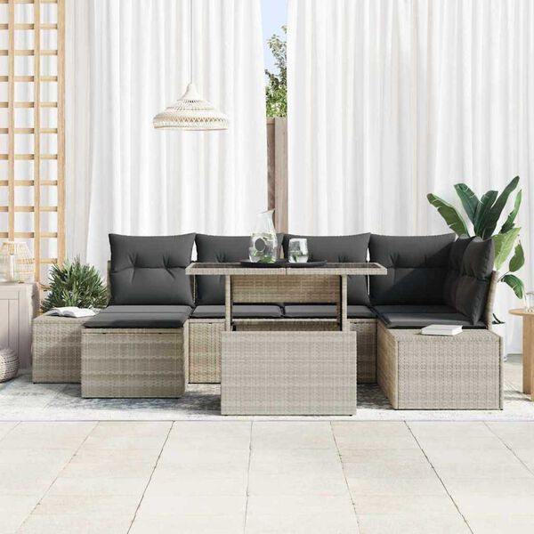 vidaXL Conjunto de sofá de jardín 7 pcs Gris Claro Poliratán