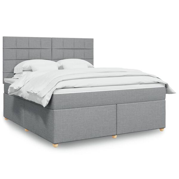 vidaXL Cama box spring con colchón tela gris claro 180x200 cm