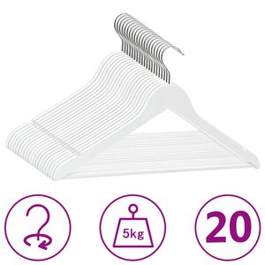 vidaXL Juego de perchas ropa 20 uds antideslizantes madera dura blanco