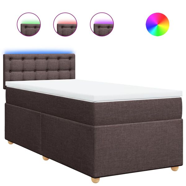 vidaXL Cama box spring con colch&oacute;n tela marr&oacute;n oscuro 80x200 cm