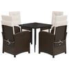 vidaXL Set comedor de jard&iacute;n 5 piezas y cojines rat&aacute;n sint&eacute;tico marr&oacute;n