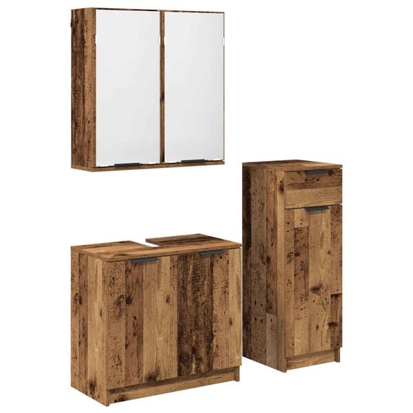 vidaXL Juego de muebles de ba&ntilde;o con caj&oacute;n 3 pcs Madera vieja