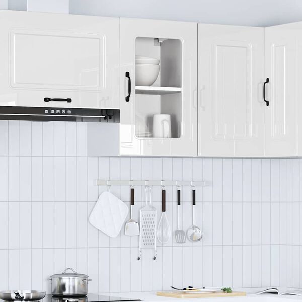 vidaXL Armario de cocina de pared con puerta de cristal "Kalmar" de, madera de ingenier&iacute;a blanca brillante