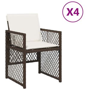 vidaXL Sillas de jard&iacute;n con cojines 4 unidades rat&aacute;n sint&eacute;tico marr&oacute;n