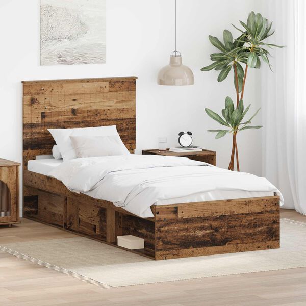 vidaXL Estructura de cama con cabecera Madera vieja 90 x 200 cm