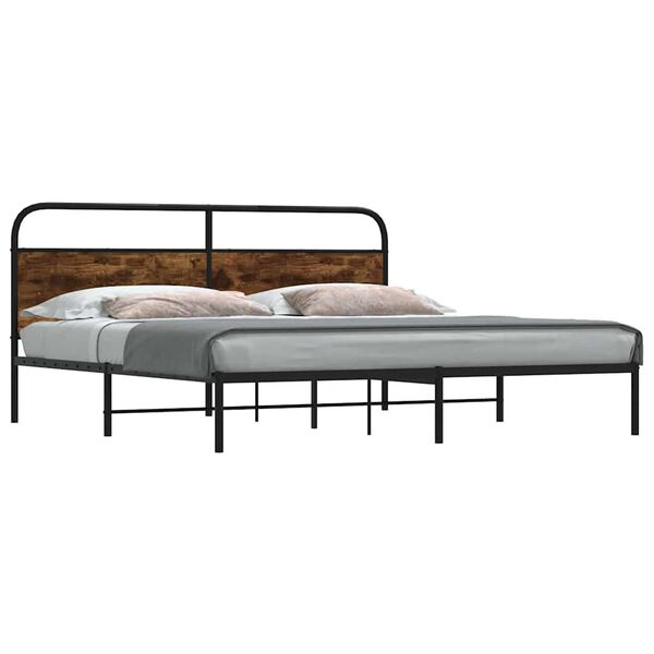 vidaXL Estructura de cama sin colchón metal roble ahumado 180x200 cm