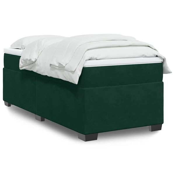 vidaXL Cama box spring con colchón terciopelo verde oscuro 90x200 cm