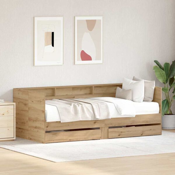 vidaXL Cama de d&iacute;a Roble artesanal 75 x 190 cm Madera contrachapada