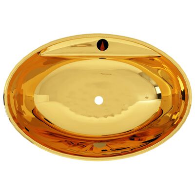 vidaXL Lavabo con rebosadero 58,5x39x21 cm cerámica dorado