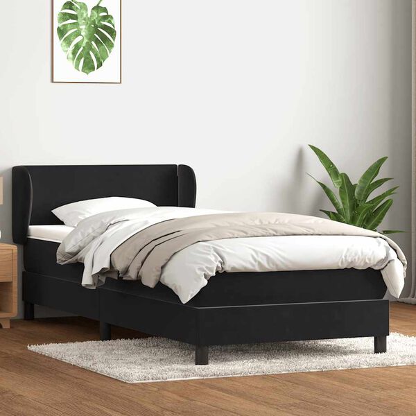 vidaXL Cama box spring con colch&oacute;n terciopelo negro 90x220 cm