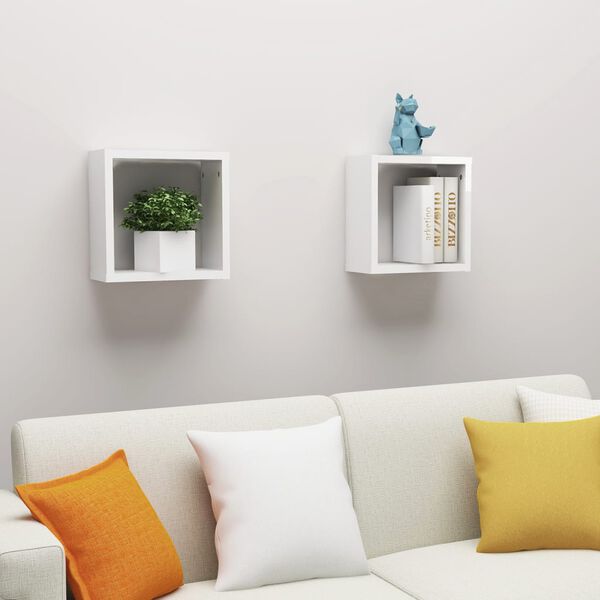 vidaXL Estantes cubo de pared 2 unidades blanco brillo 30x15x30 cm