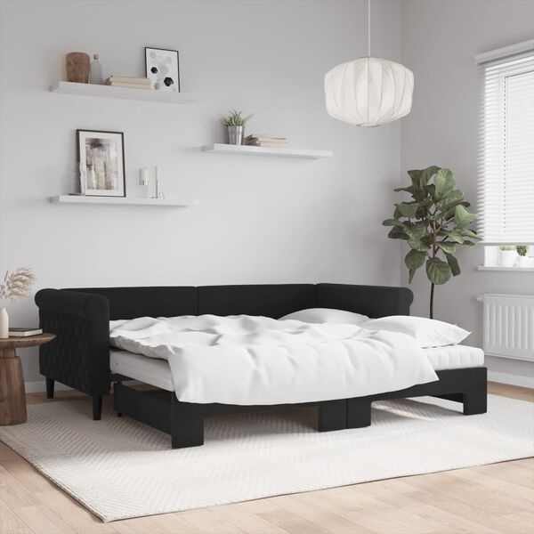 vidaXL Sof&aacute; cama nido con colch&oacute;n terciopelo negro 90x190 cm