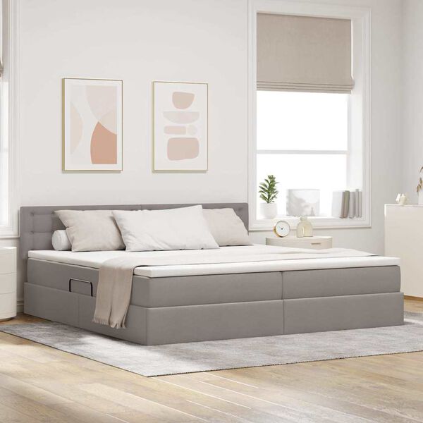 vidaXL Cama con almacenamiento y colch&oacute;n Taup&eacute; 200 x 200 cm