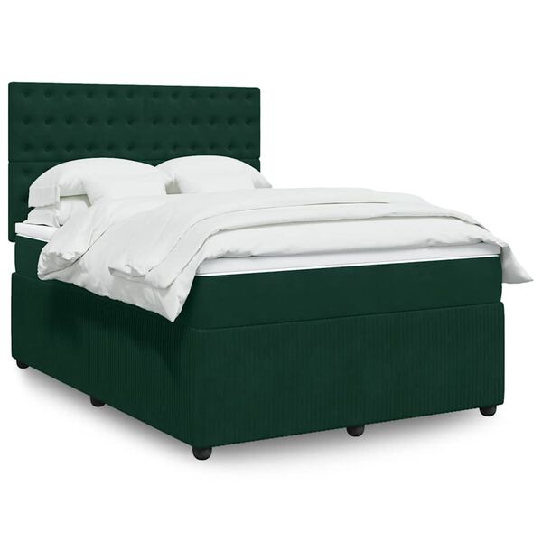 vidaXL Cama box spring con colch&oacute;n terciopelo verde oscuro 160x200 cm