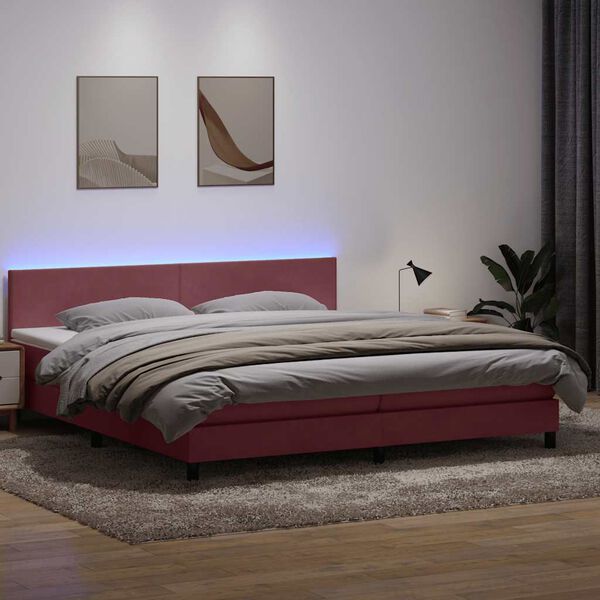 vidaXL Cama box spring con colch&oacute;n y LED terciopelo rosa 200x210 cm