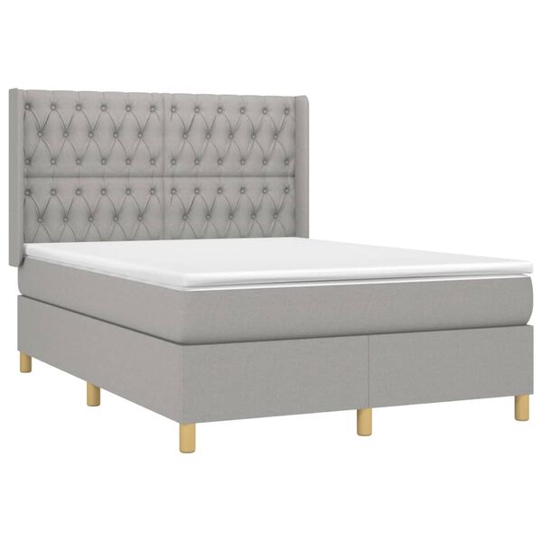 vidaXL Cama box spring con colch&oacute;n tela gris claro 140x190 cm