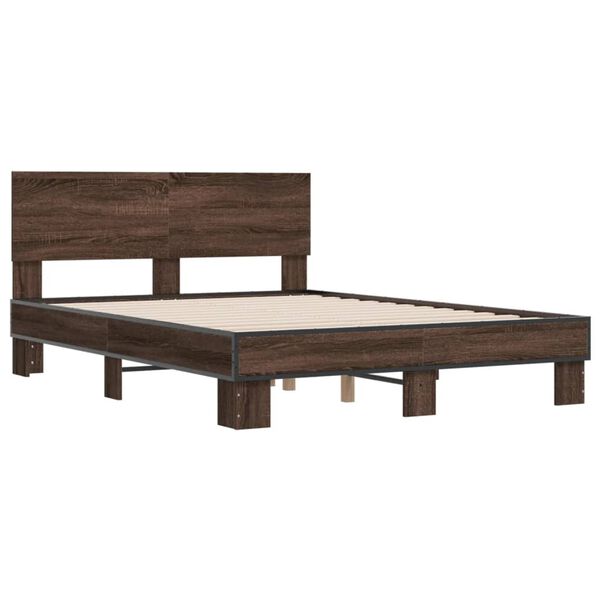 vidaXL Estructura cama madera ingenier&iacute;a metal marr&oacute;n roble 140x190 cm