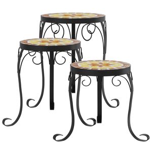 vidaXL Soportes para plantas 3 uds cer&aacute;mica terracota y blanco