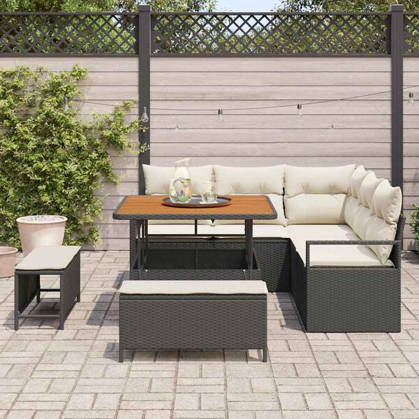 vidaXL Conjunto de sof&aacute; de jard&iacute;n con coj&iacute;n 8 pcs Negro y crema