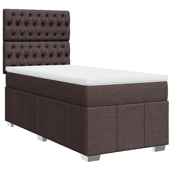 vidaXL Cama box spring con colch&oacute;n tela marr&oacute;n oscuro 90x190 cm