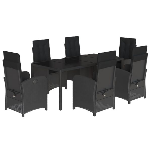vidaXL Set de comedor de jard&iacute;n 7 pzas y cojines rat&aacute;n sint&eacute;tico negro
