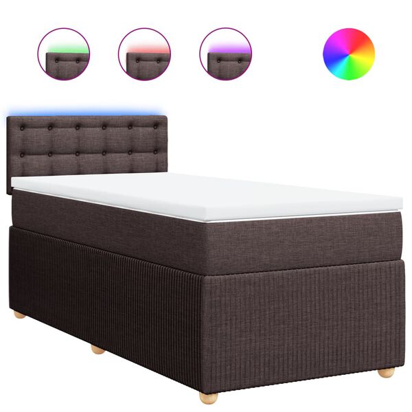vidaXL Cama box spring con colch&oacute;n tela marr&oacute;n oscuro 80x200 cm