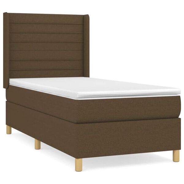 vidaXL Cama box spring con colch&oacute;n tela marr&oacute;n oscuro 90x200 cm