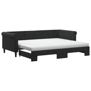 vidaXL Sof&aacute; cama nido con colch&oacute;n terciopelo negro 90x200 cm