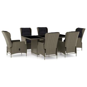 vidaXL Set comedor de jard&iacute;n 7 piezas y cojines rat&aacute;n sint&eacute;tico marr&oacute;n