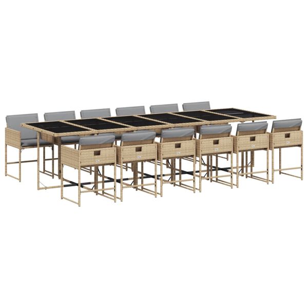 vidaXL Set comedor de jard&iacute;n con cojines 13 pzas rat&aacute;n sint&eacute;tico beige
