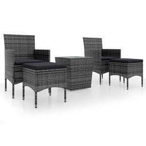 vidaXL Mesa sillas jard&iacute;n 5 pzas rat&aacute;n sint&eacute;tico vidrio templado gris