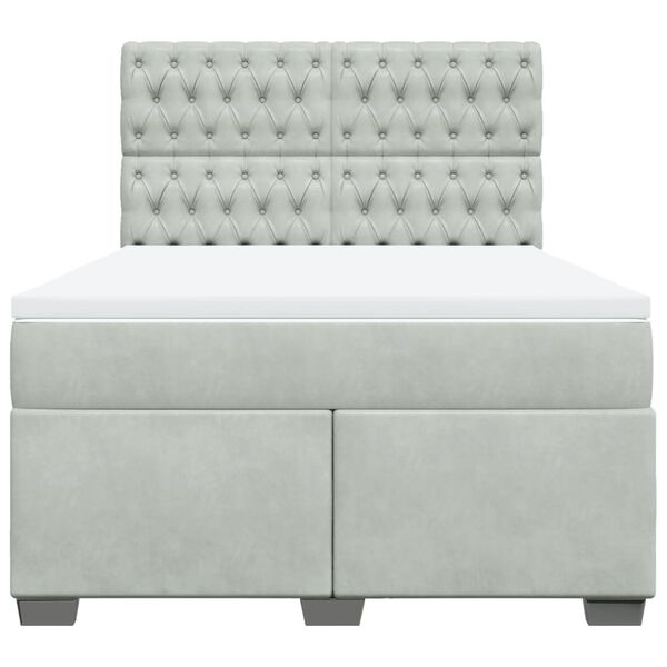 vidaXL Cama box spring con colch&oacute;n terciopelo gris claro 160x200 cm