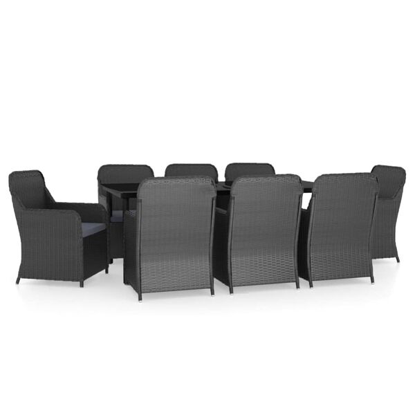 vidaXL Juego de comedor de jardín 9 piezas con cojines negro