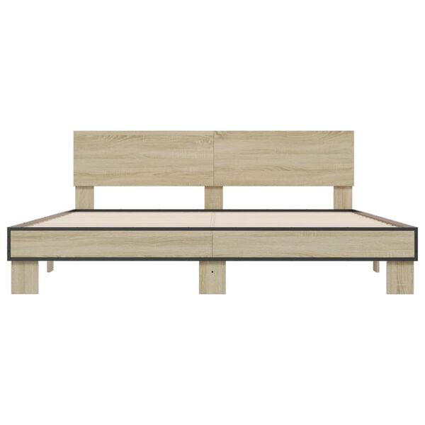 vidaXL Estructura cama madera ingenier&iacute;a metal roble Sonoma 200x200 cm