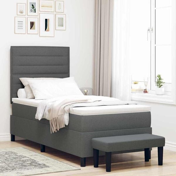 vidaXL Cama tipo Box Spring con colch&oacute;n Gris oscuro 90 x 200 cm tela