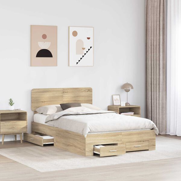 vidaXL Estructura de cama con cabecera Roble Sonoma 135 x 190 cm