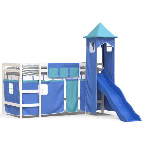 vidaXL Cama alta para ni&ntilde;os con torre madera pino azul 90x200 cm