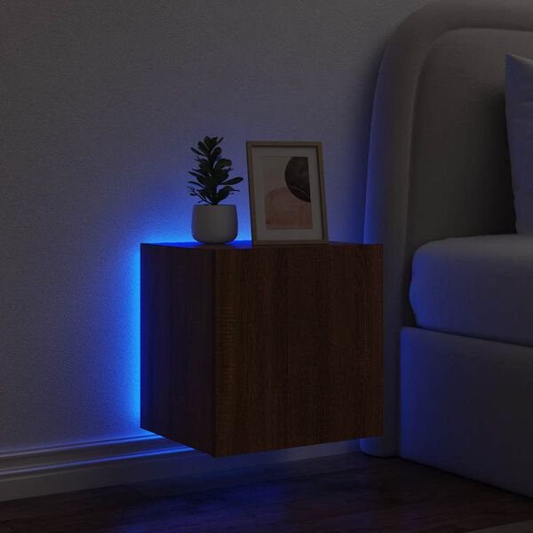 vidaXL Mueble de TV de pared con luces LED marr&oacute;n roble 40,5x35x40 cm