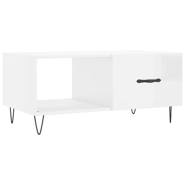 vidaXL Mesa de centro madera contrachapada blanco brillo 90x50x40 cm
