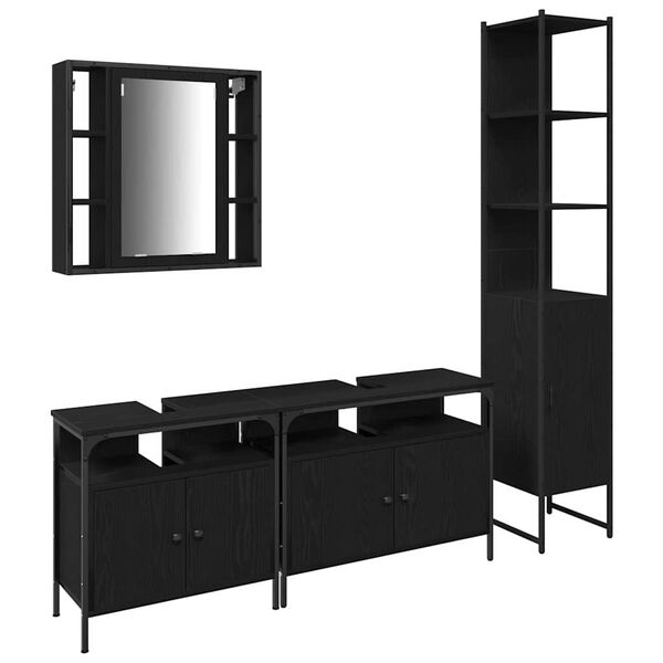 vidaXL Juego de muebles de baño 4 pcs Roble Negro Madera de ingeniería