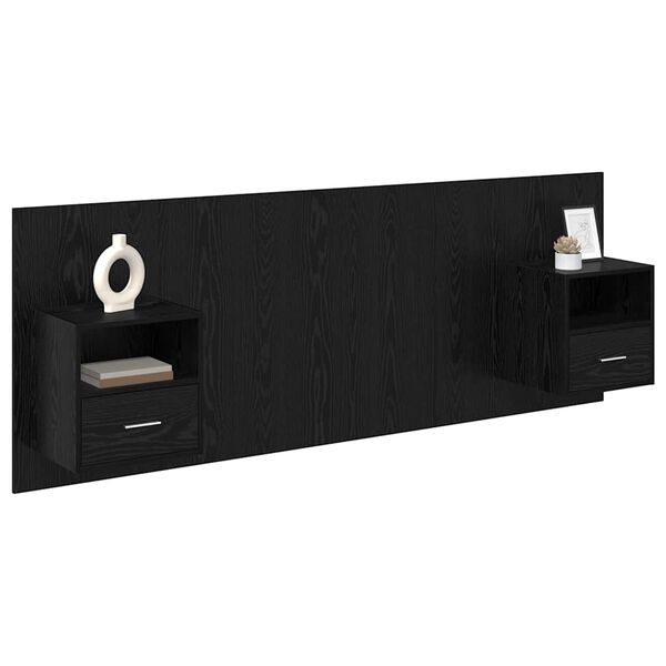 vidaXL Cabecero con Mueble 3 pcs Roble Negro Madera de ingenier&iacute;a