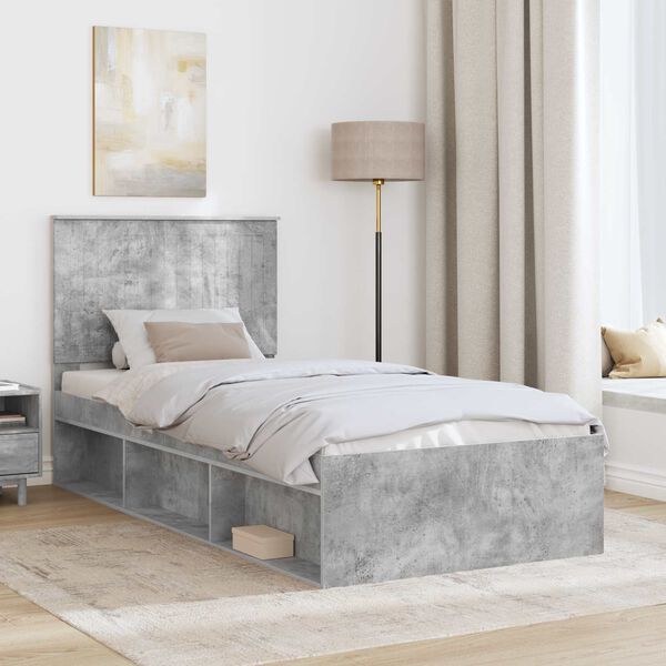 vidaXL Estructura de cama con cabecera Gris concreto 90 x 190 cm