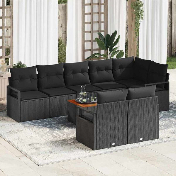 vidaXL Conjunto de sofás de jardín 9 pcs Negro ratán sintético
